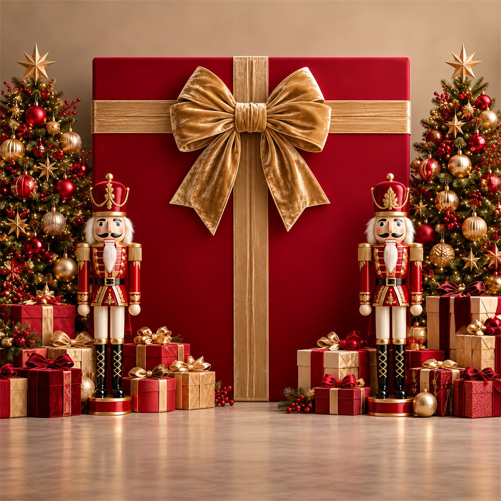Christmas Bow Backdrop Nutcracker Velvet Gift Display Merry Christmas Photo Backdrop UK HQ610-177
