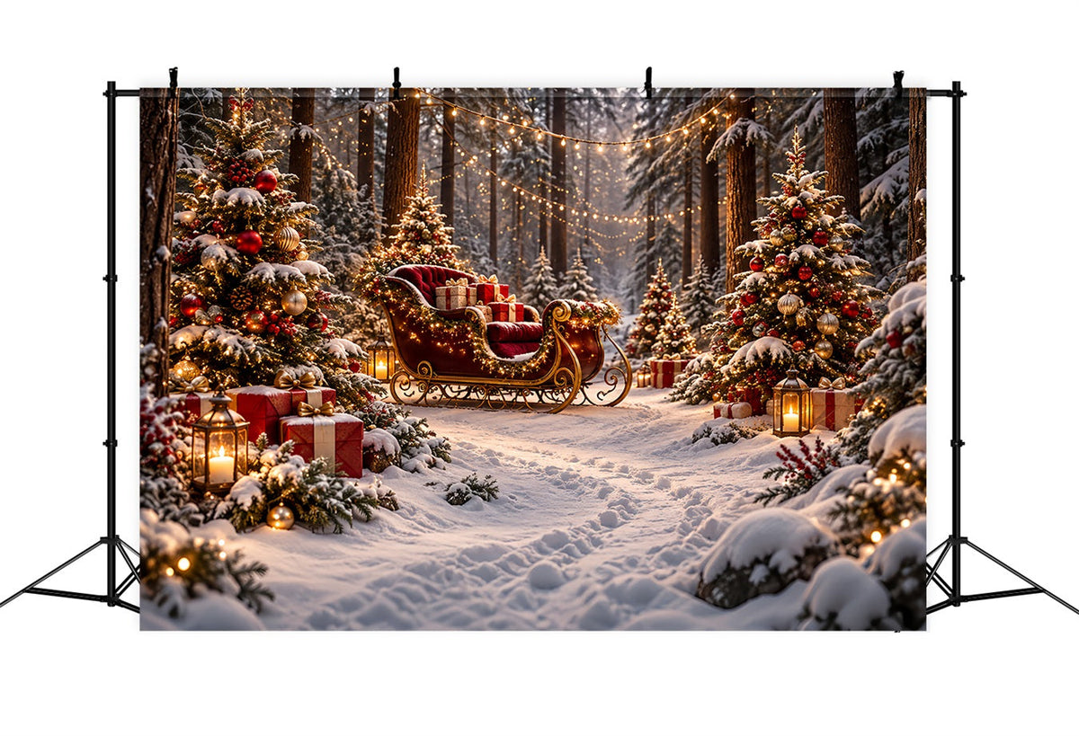 Christmas Tree Backdrops Festive Sleigh Forest Lanterns Christmas Backdrop for Stage UK HQ610-181