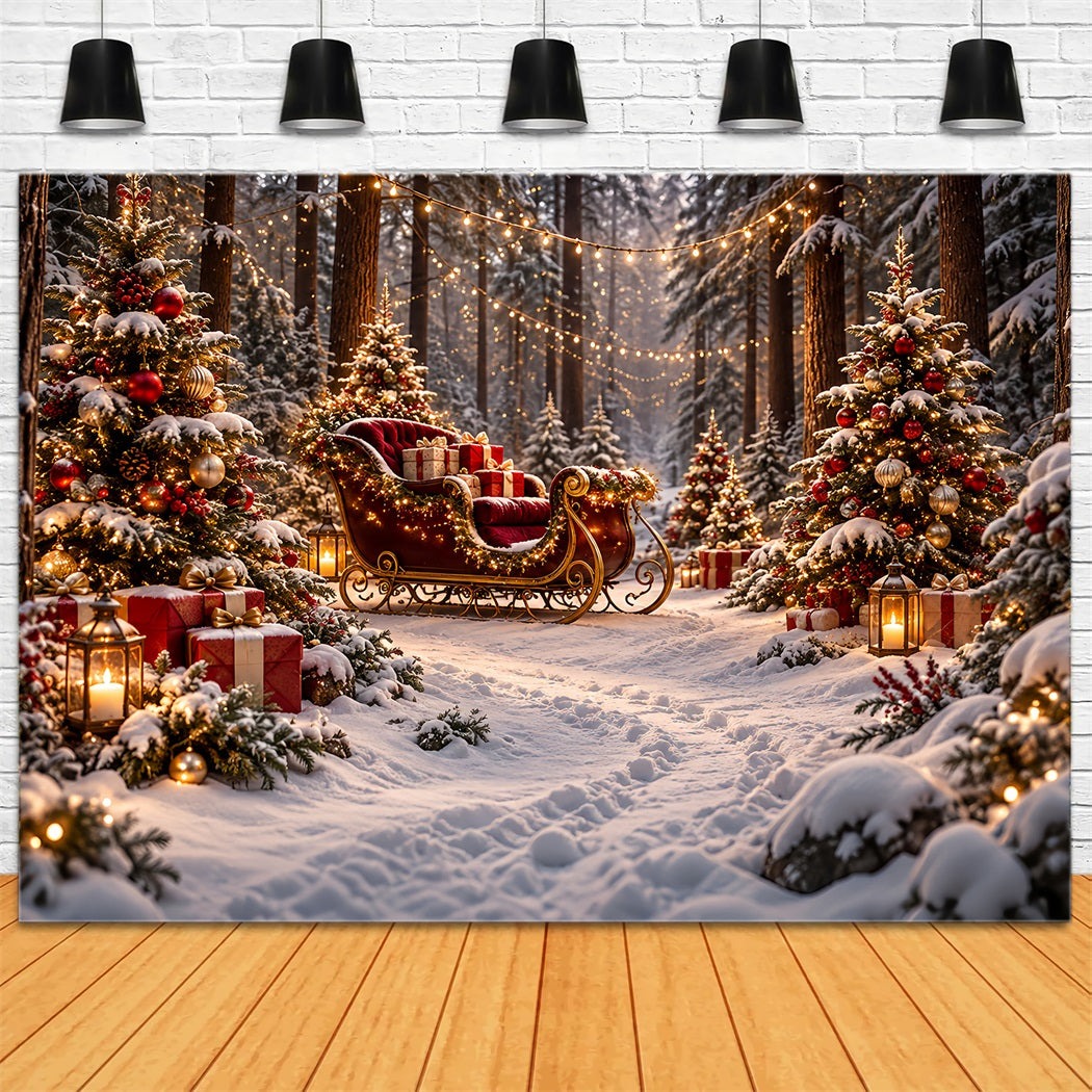 Christmas Tree Backdrops Festive Sleigh Forest Lanterns Christmas Backdrop for Stage UK HQ610-181