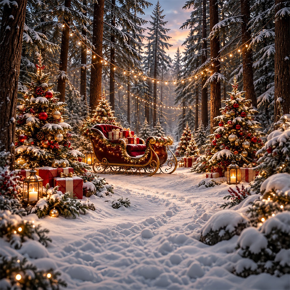 Christmas Tree Backdrops Festive Sleigh Forest Lanterns Christmas Backdrop for Stage UK HQ610-181