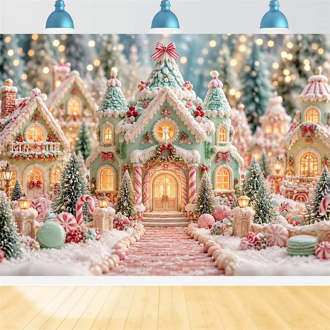 Gingerbread House Photo Backdrop Pastel Candyland Village Christmas Party Backdrop Ideas UK HQ610-188
