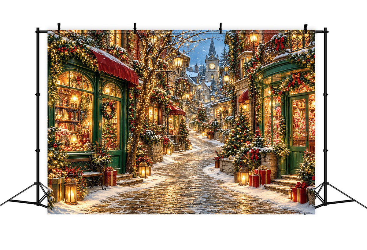 Christmas Village Backdrops Snowy Lantern Street Shop Backdrops for Christmas Photos UK HQ610-189