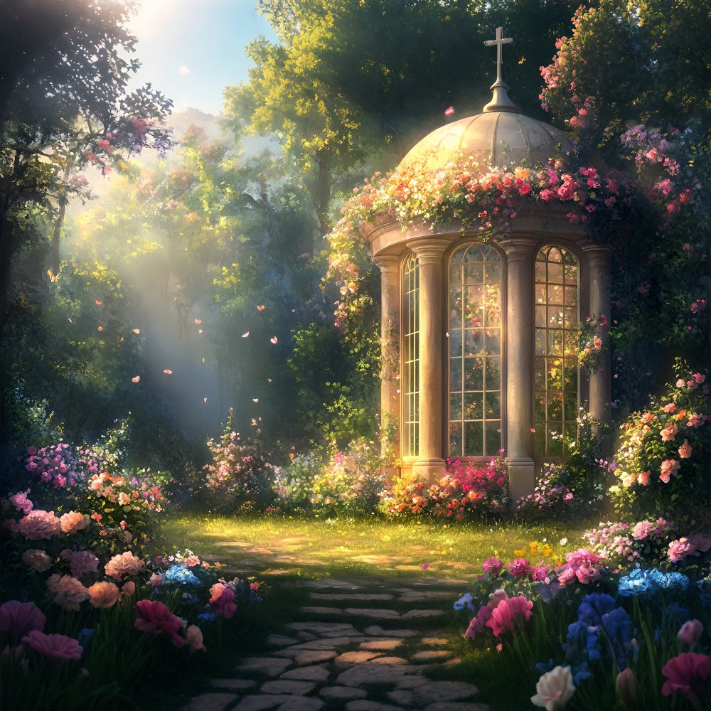 Spring Photography Backdrop Sunlit Rose Garden Pavilion Backdrop UK LXX1-108