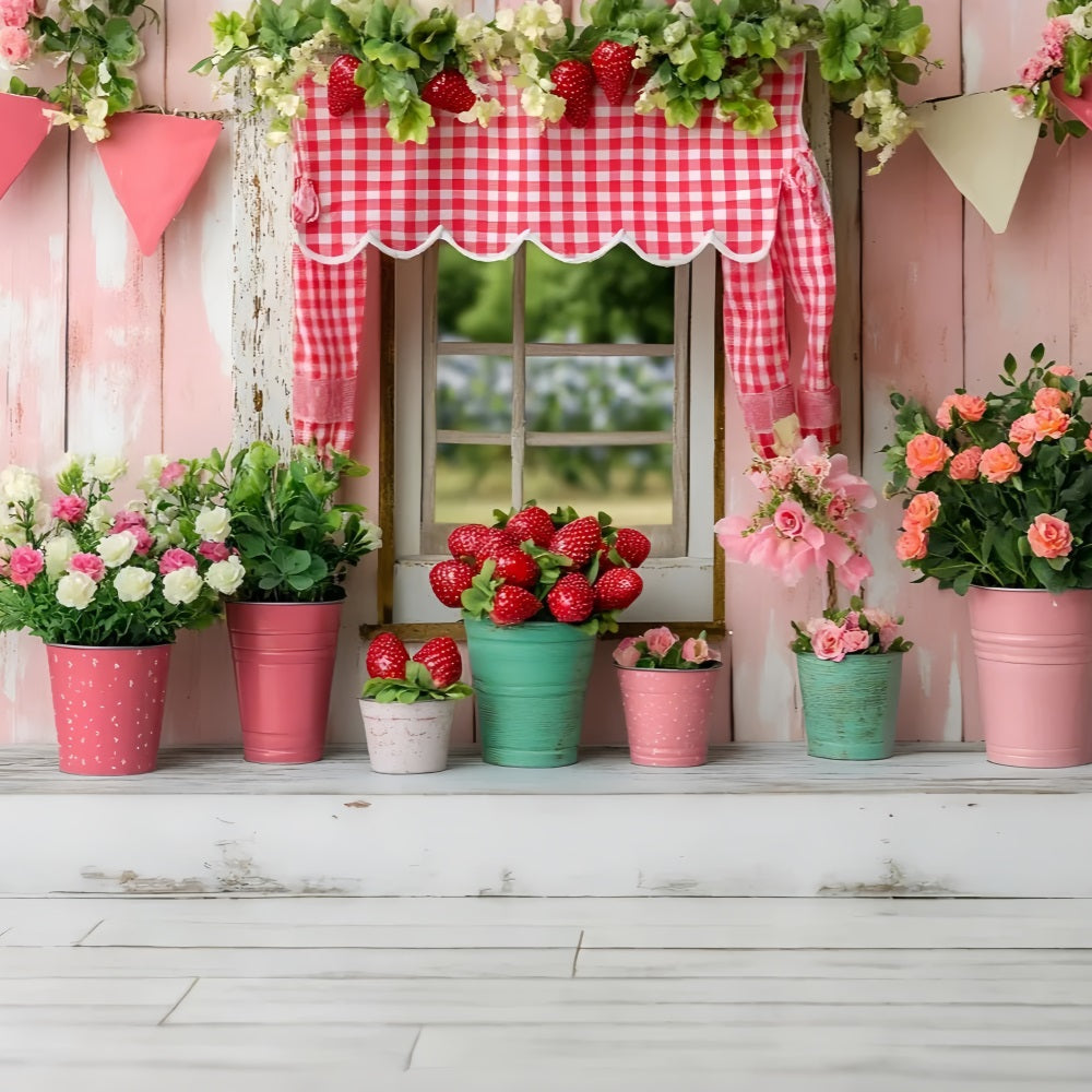 Spring Backdrop Photography Strawberry Floral Cottage Backdrop UK LXX1-119