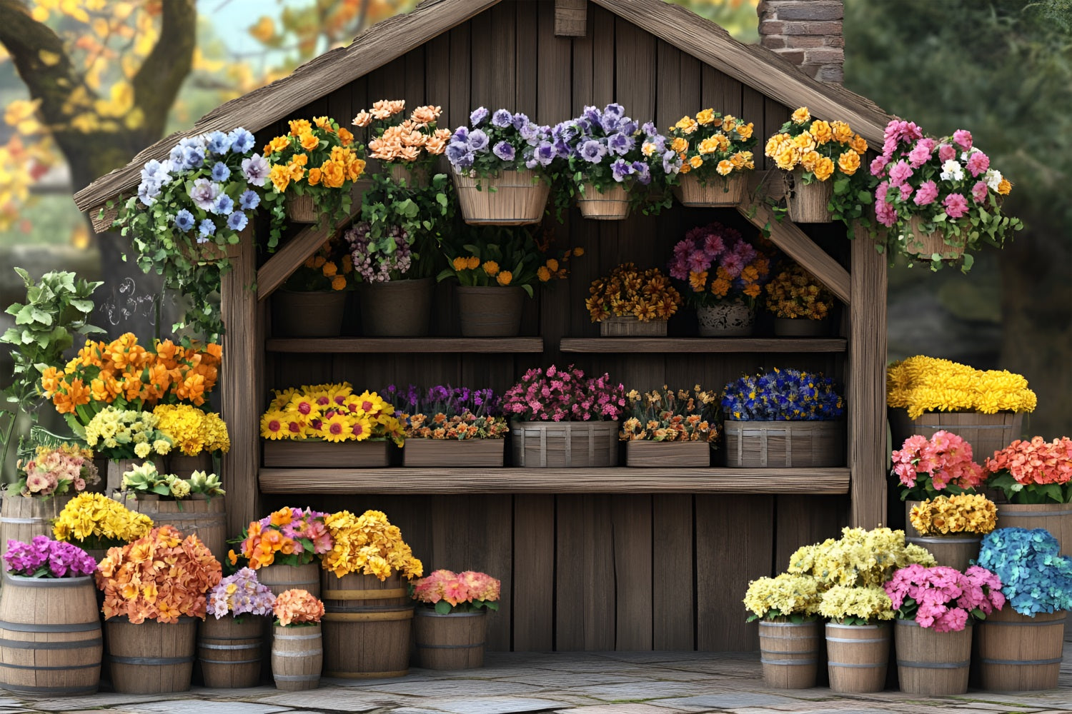 Spring Photo Booth Backdrop Flower Market Wooden Backdrop UK LXX1-138