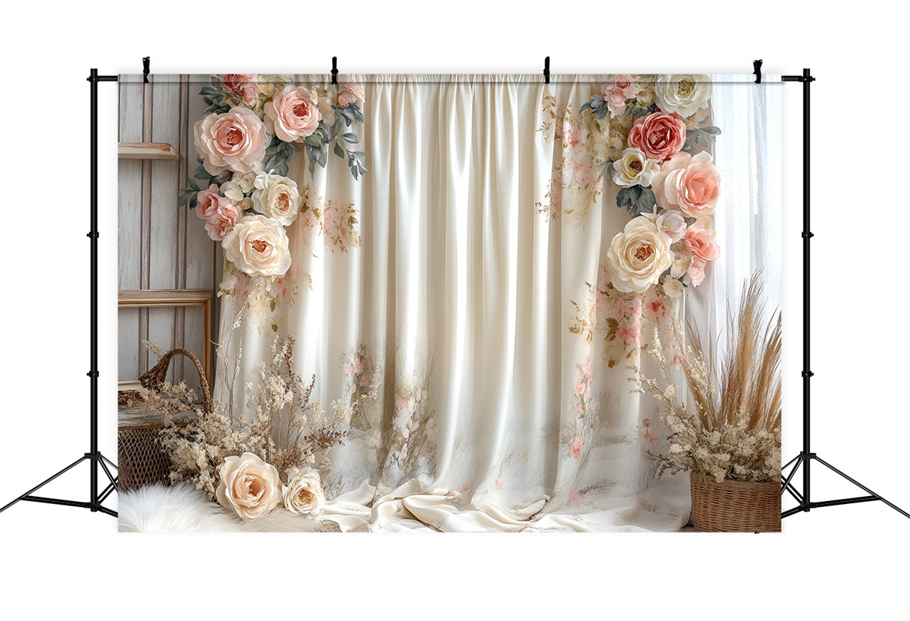 Spring Backdrop Pastoral Rose-Inspired Wedding Curtain Backdrop UK LXX1-143