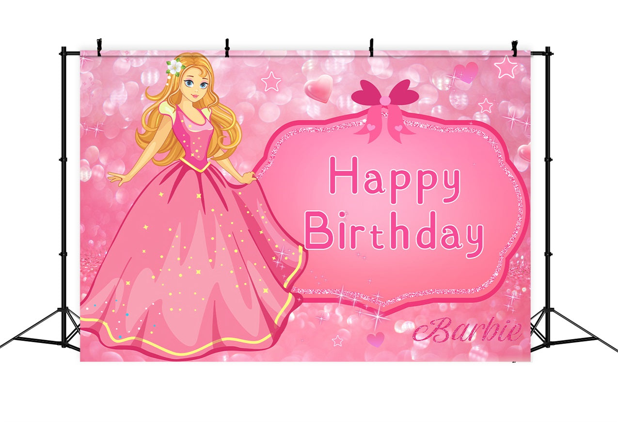 Custom Birthday Backdrop Barbie Sparkling Pink Backdrop UK LXX1-203