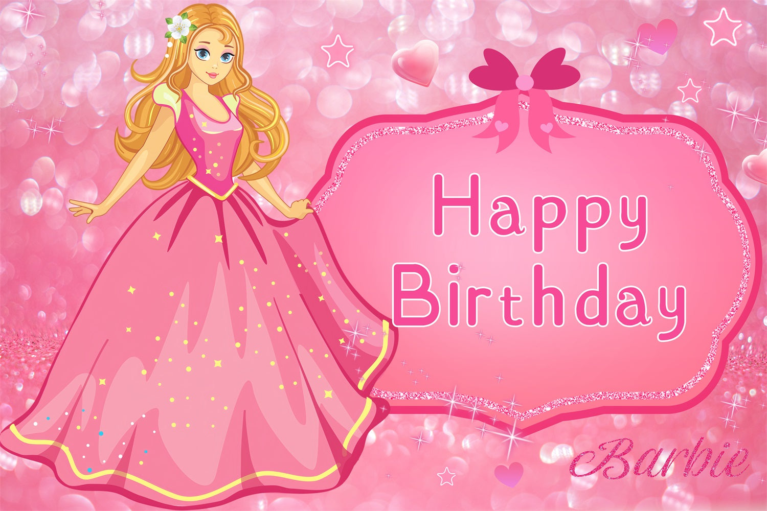 Custom Birthday Backdrop Barbie Sparkling Pink Backdrop UK LXX1-203