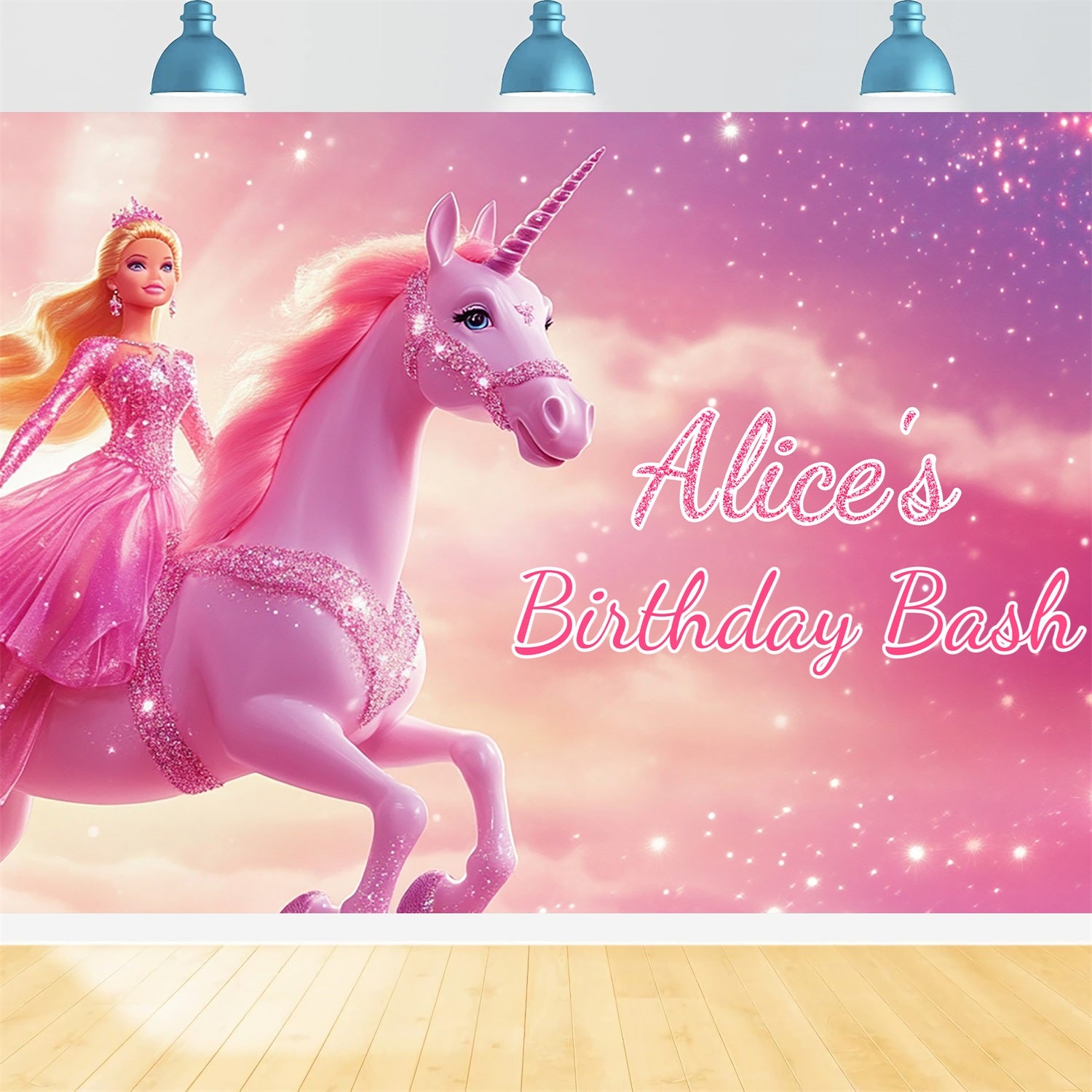 Custom Made Birthday Backdrops Barbie Alice Unicorn Backdrop UK LXX1-205