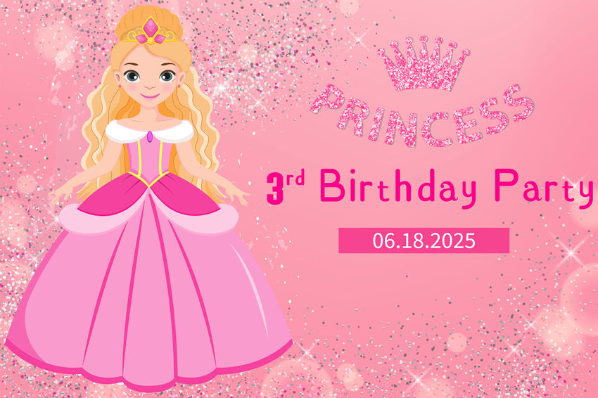 Customized Birthday Backdrop Barbie Glittery Pink Backdrop UK LXX1-206