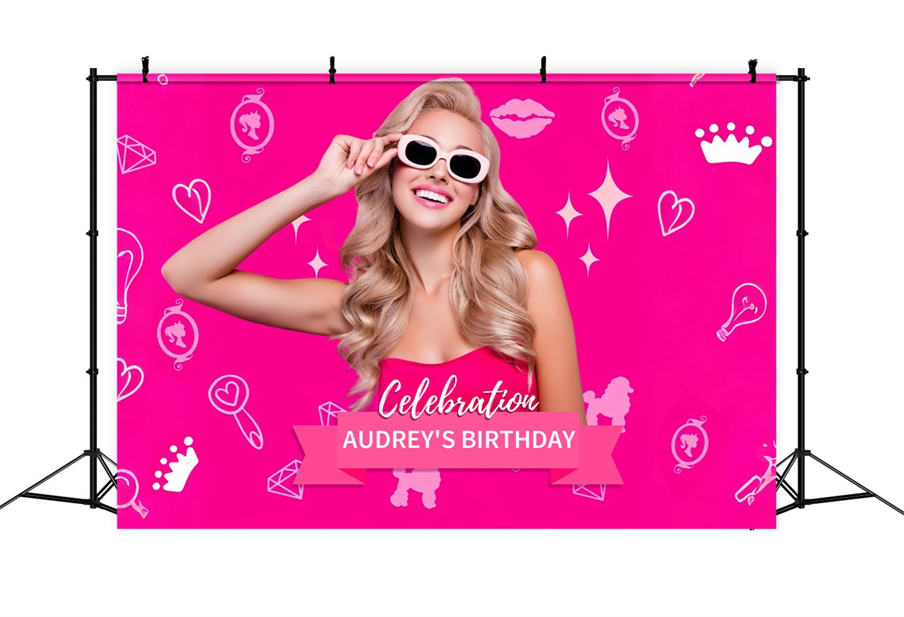 Custom Birthday Party Backdrop Barbie Pink Sparkling Audrey Backdrop UK LXX1-210