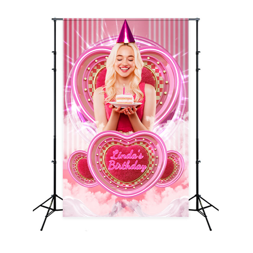 Birthday Backdrop Custom Barbie Glitz Pink Heart Backdrop UK LXX1-213