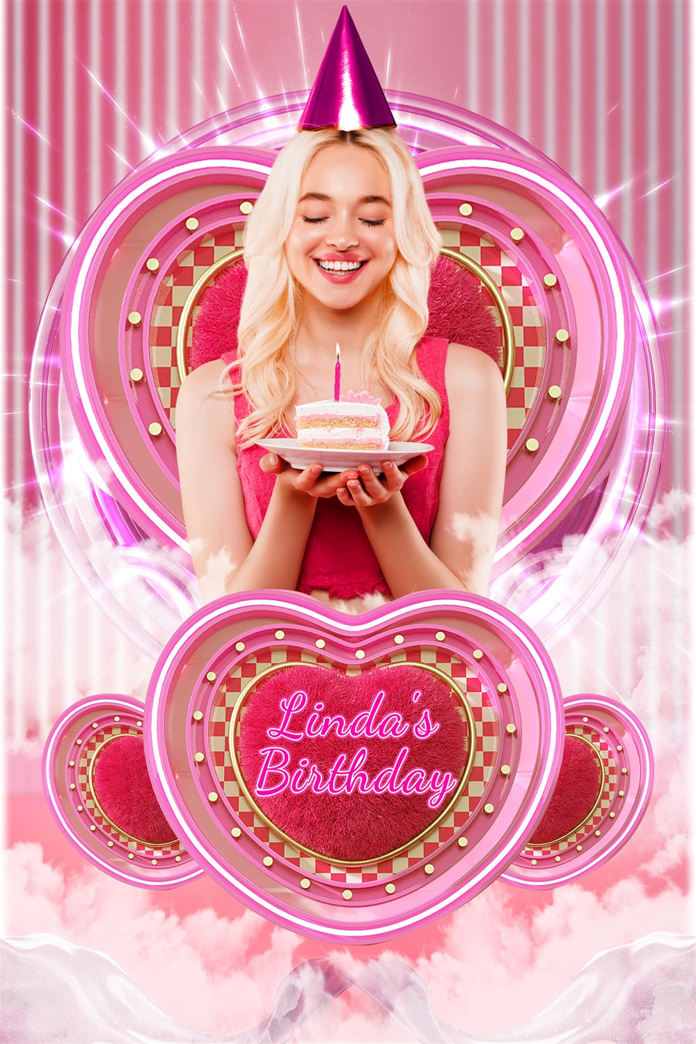 Birthday Backdrop Custom Barbie Glitz Pink Heart Backdrop UK LXX1-213