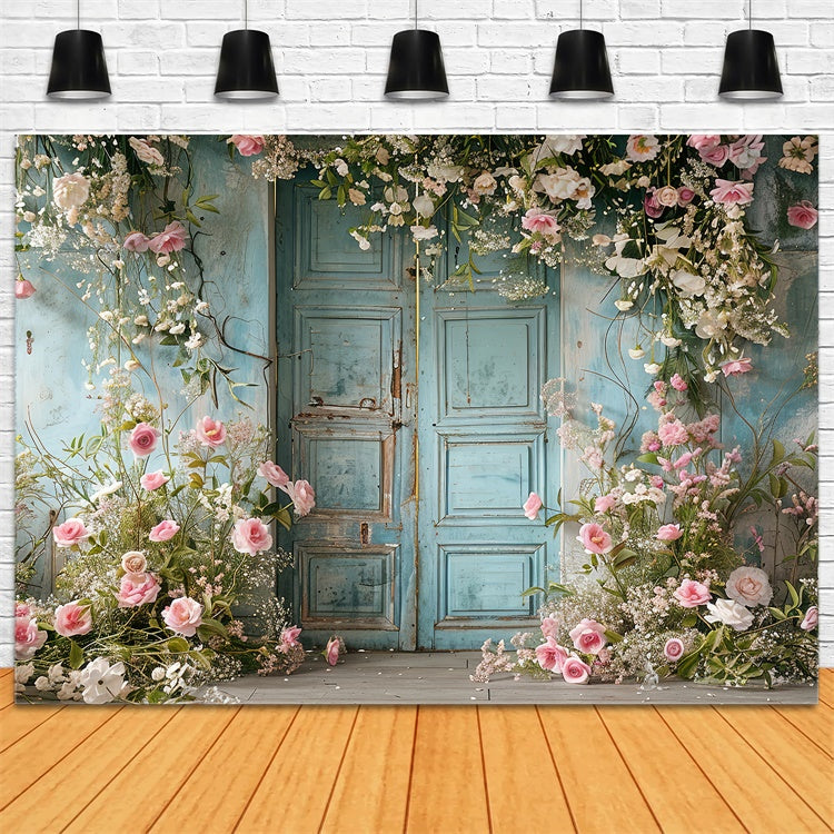 Pet Photo Backdrops Blue Door Elegant Blooms Backdrop UK LXX1-252