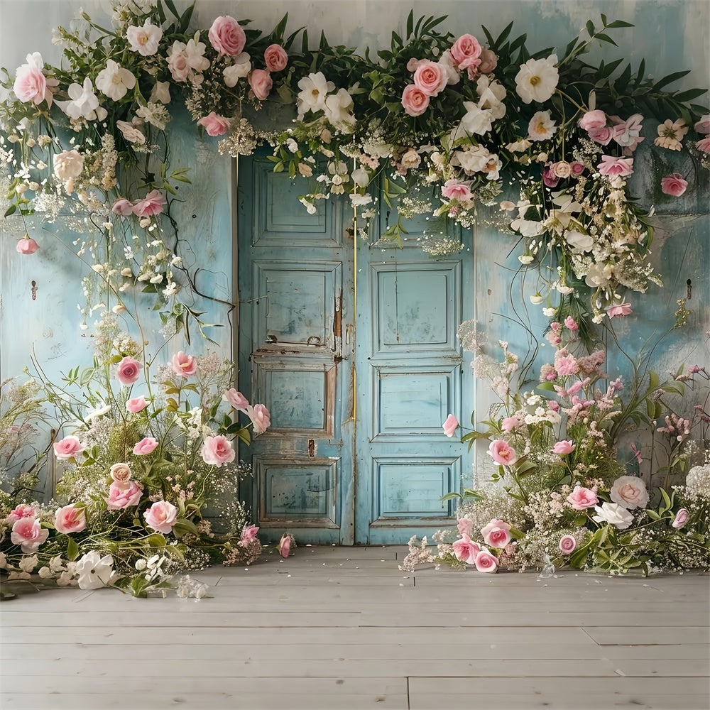 Pet Photo Backdrops Blue Door Elegant Blooms Backdrop UK LXX1-252