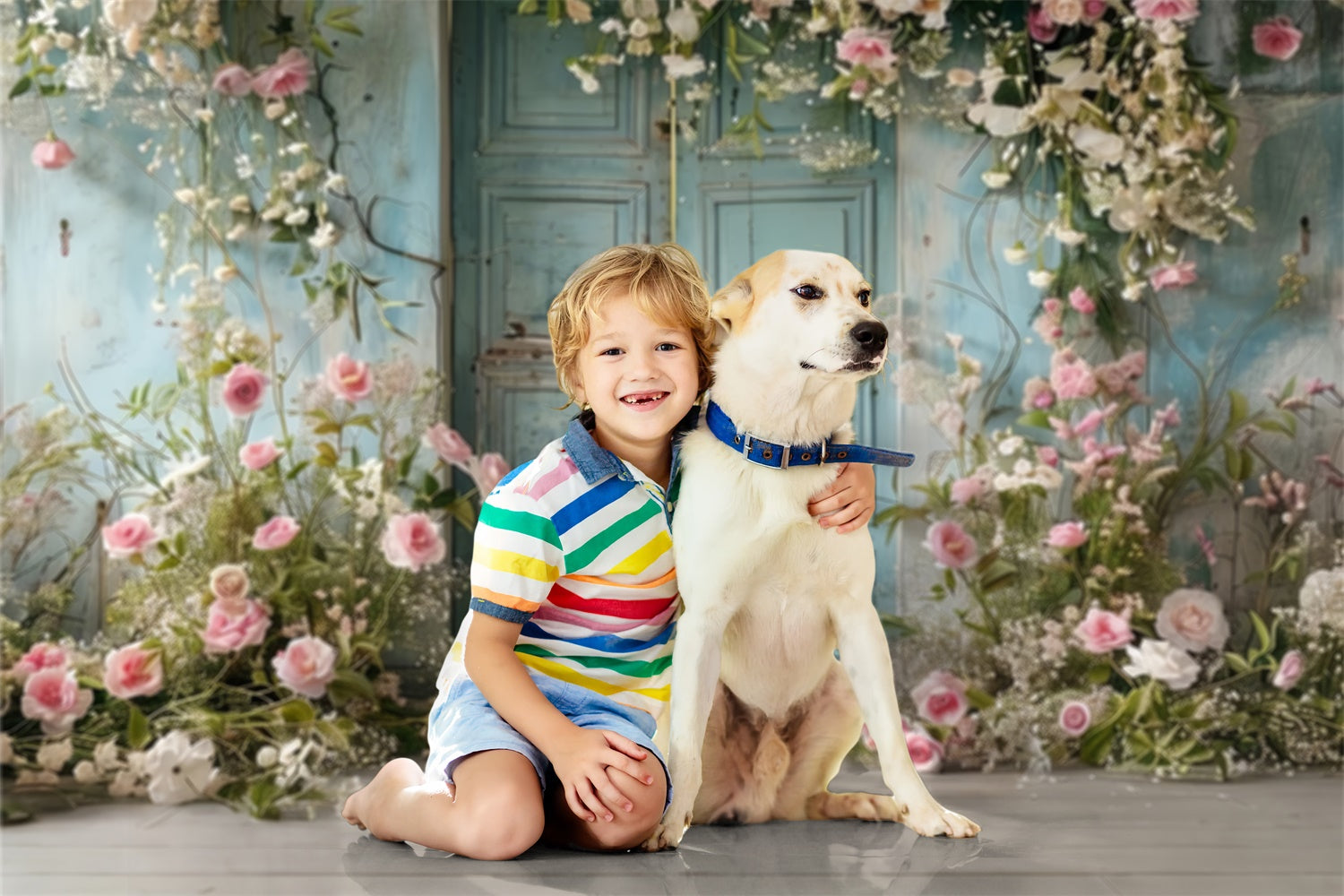 Pet Photo Backdrops Blue Door Elegant Blooms Backdrop UK LXX1-252