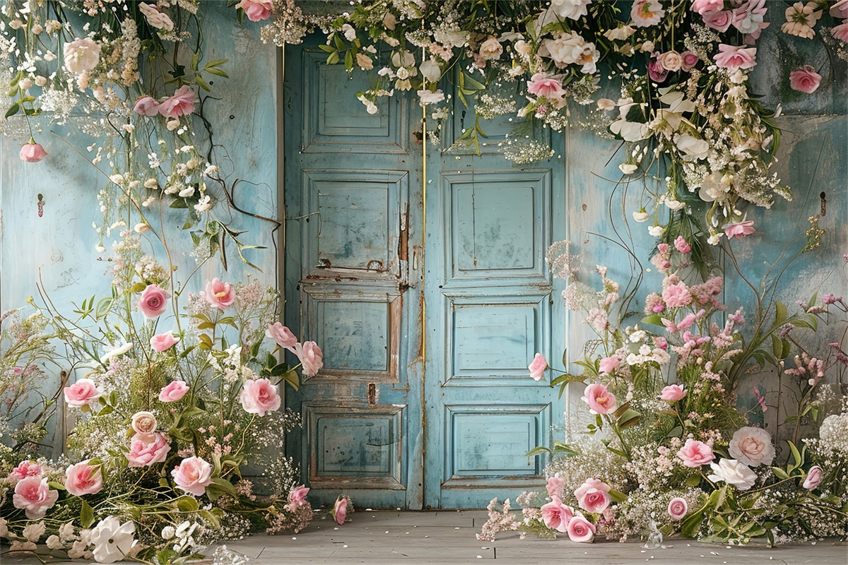 Pet Photo Backdrops Blue Door Elegant Blooms Backdrop UK LXX1-252