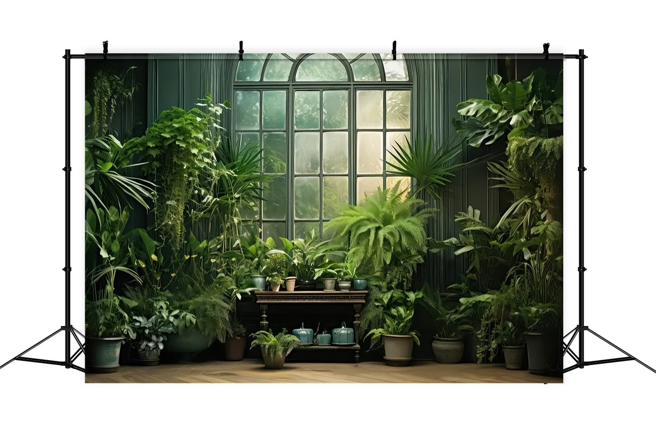 Pet Photo Backdrops Rustic Window Lush Plants Backdrop UK LXX1-261