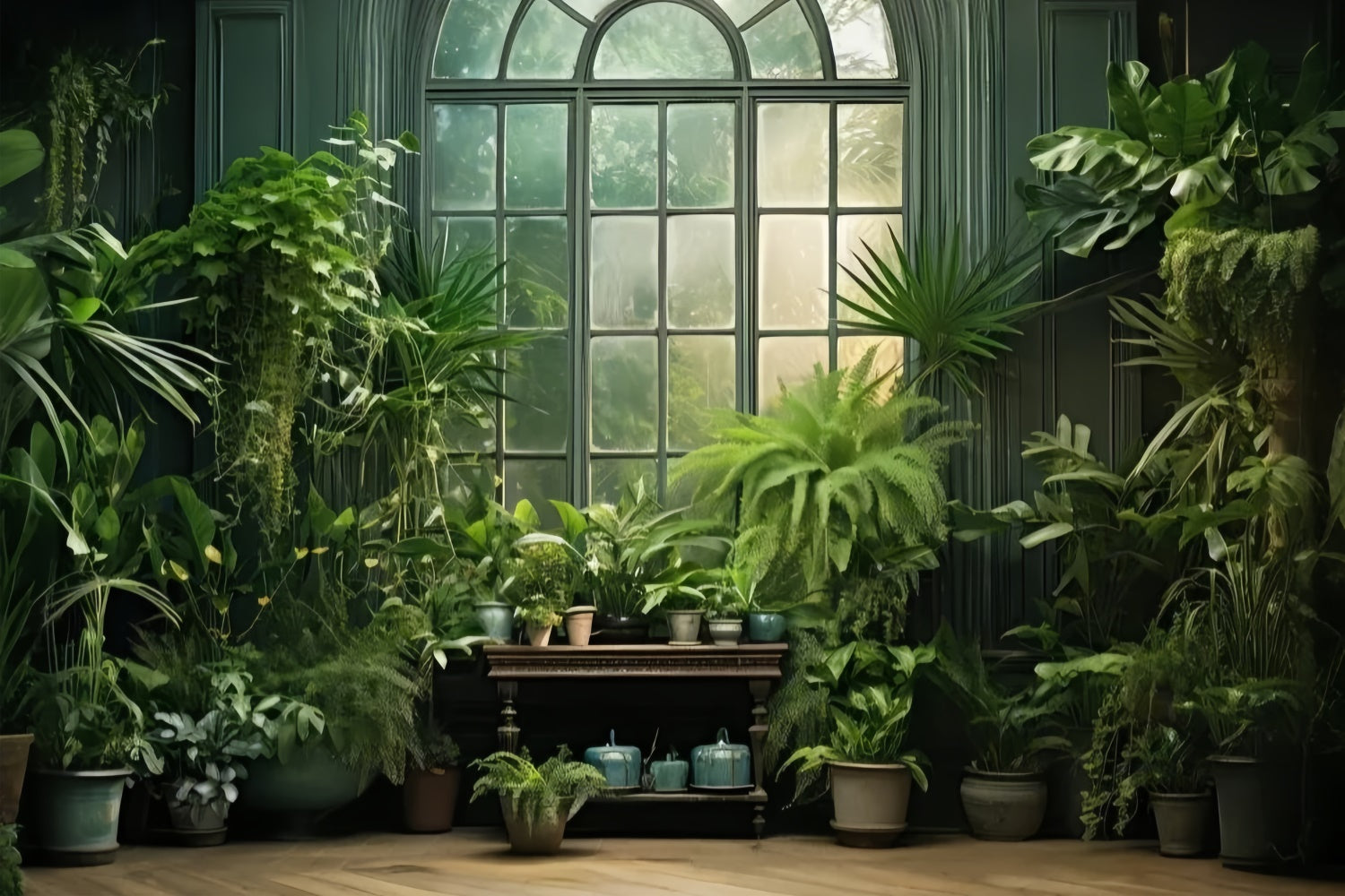 Pet Photo Backdrops Rustic Window Lush Plants Backdrop UK LXX1-261