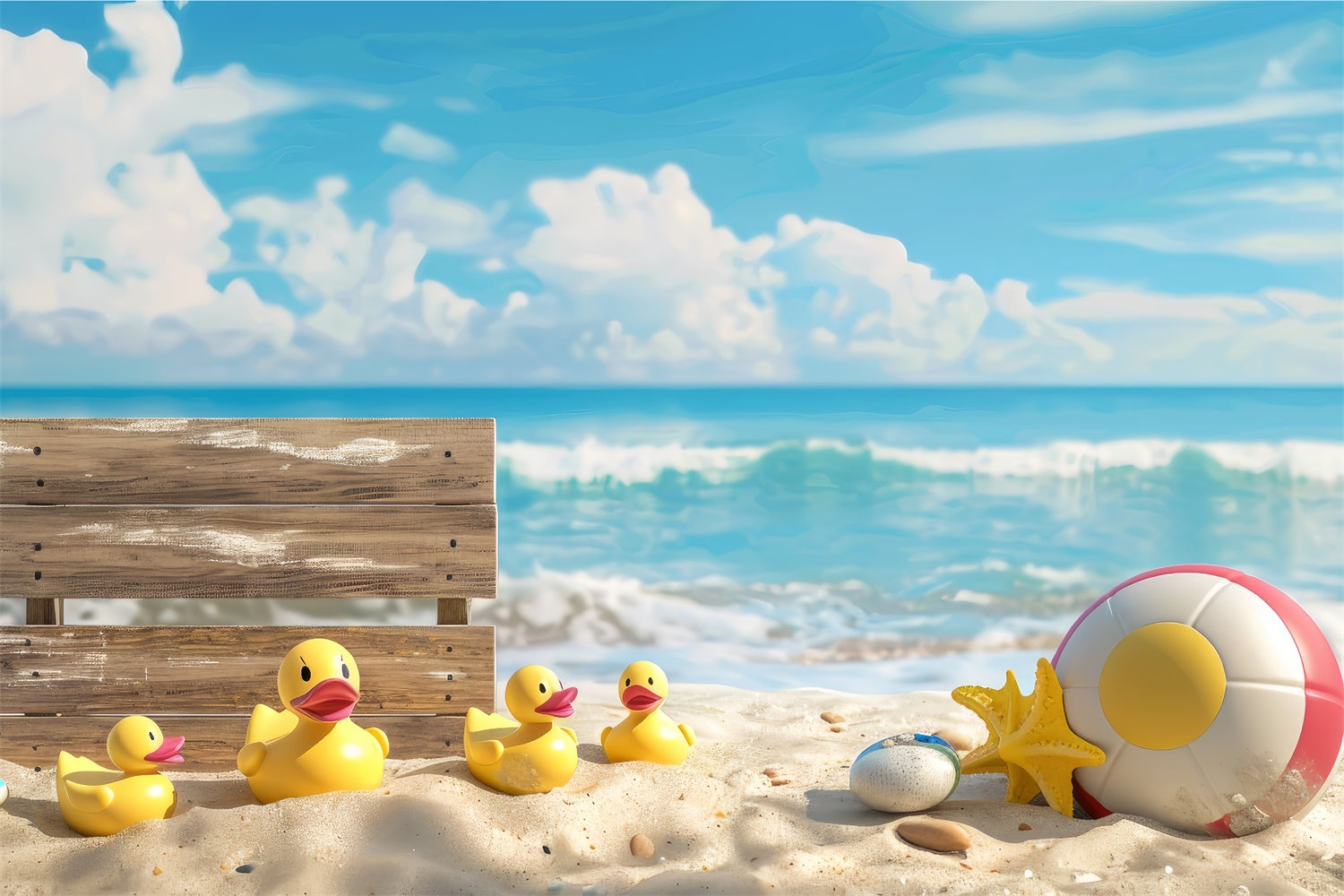 Pet Backdrops Summer Beach Duck Family Backdrop UK LXX1-294