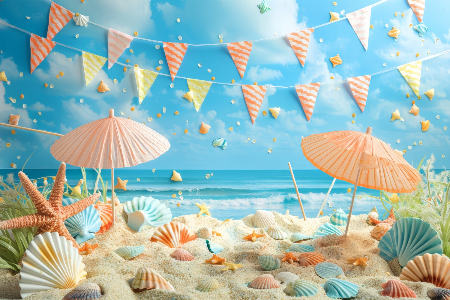 Pet Photo Backdrops Seashells Beach Party Scene Backdrop UK LXX1-295