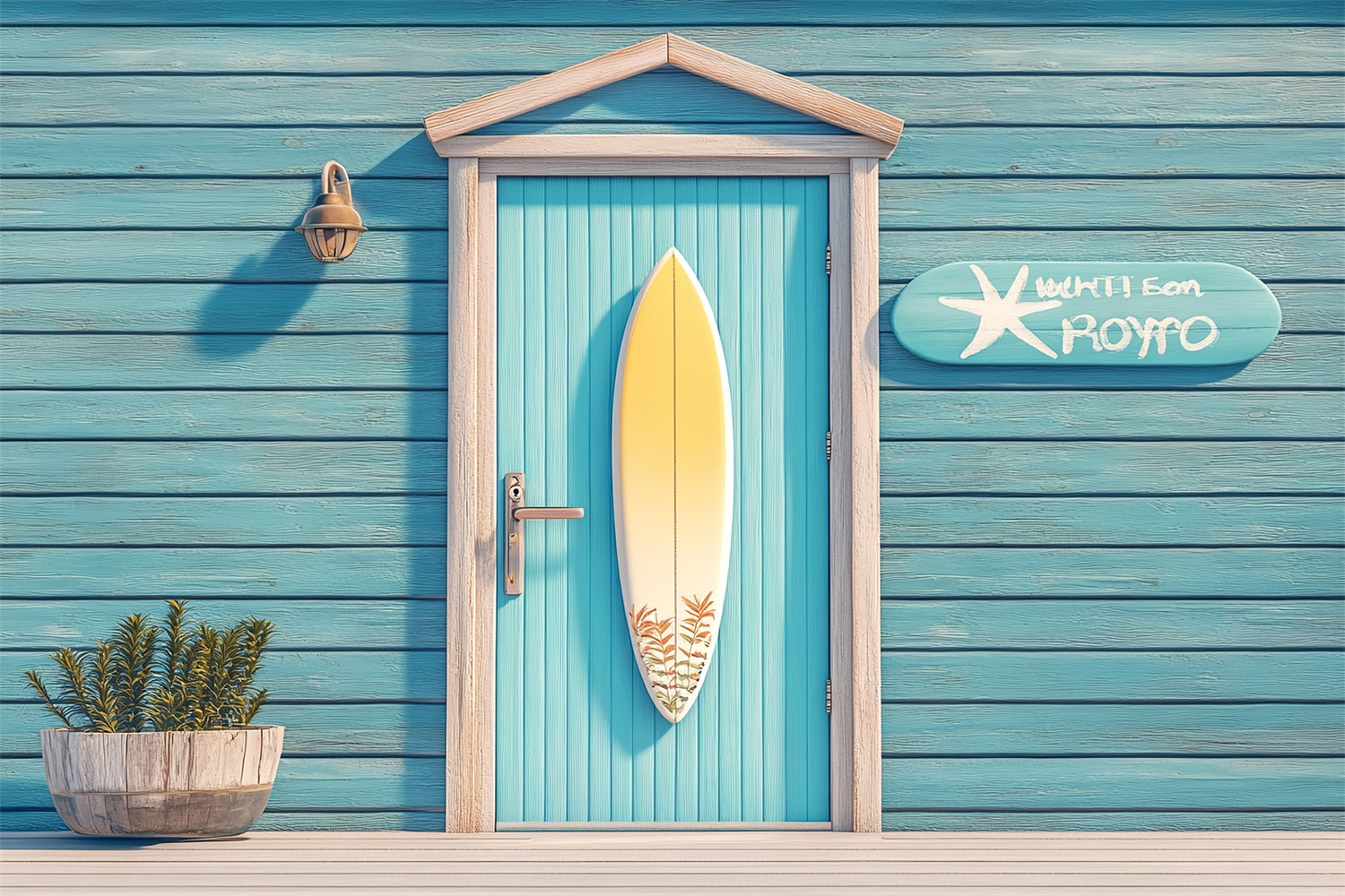 Pet Photography Backdrop Seaside Blue Door Surfboard Backdrop UK LXX1-296