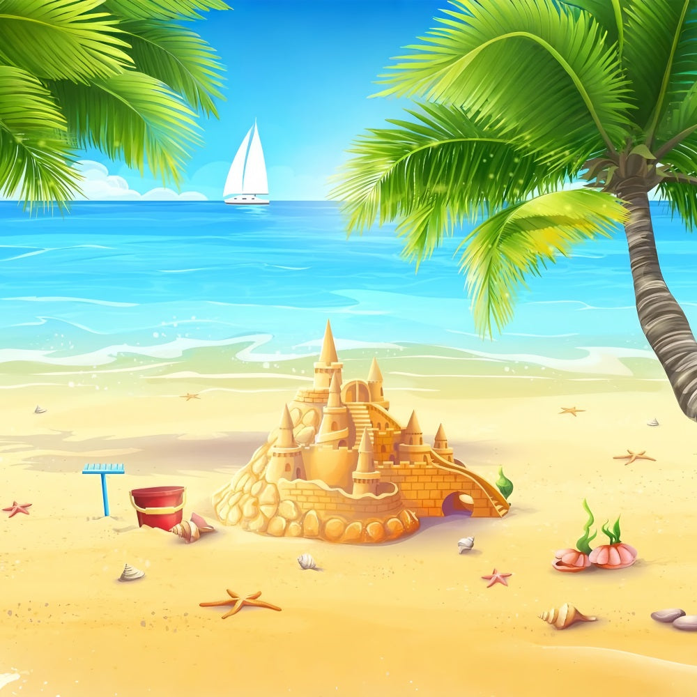 Ocean Sky Backdrop Golden Sandcastle Sunny Ocean Backdrop UK LXX1-309