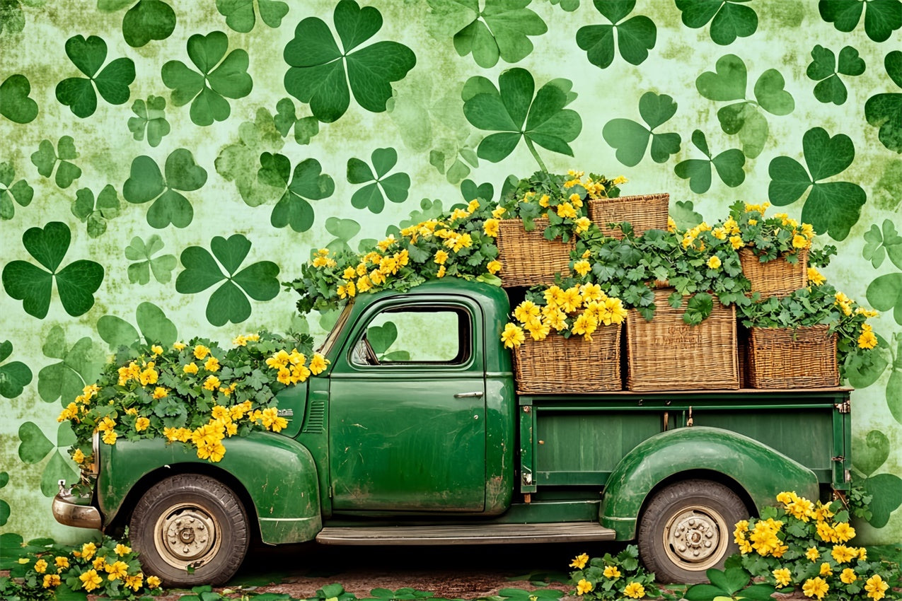 St Patrick Backdrop Yellow Blossoms Vintage Truck Backdrop UK LXX1-38