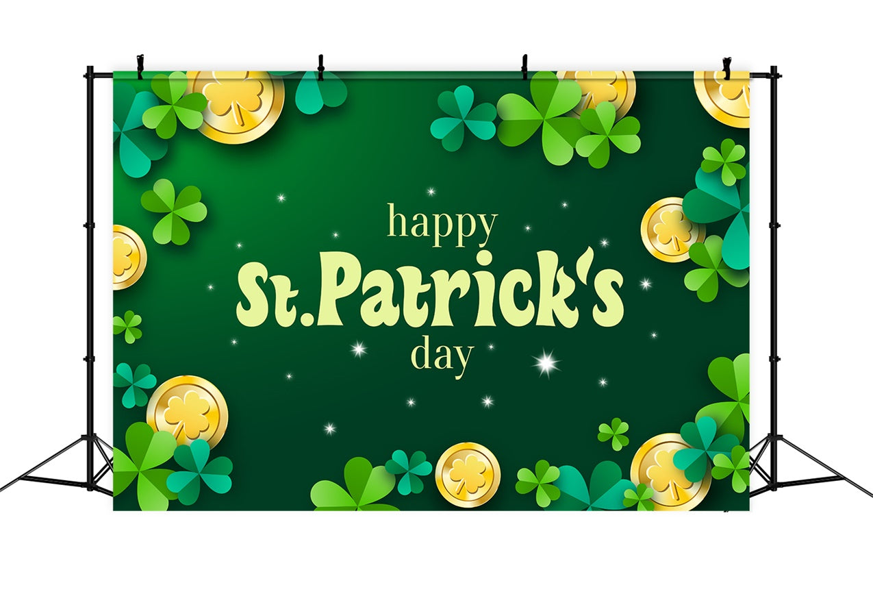 St Patrick's Backdrop Sparkling Coins Shamrock Green Backdrop UK LXX1-41