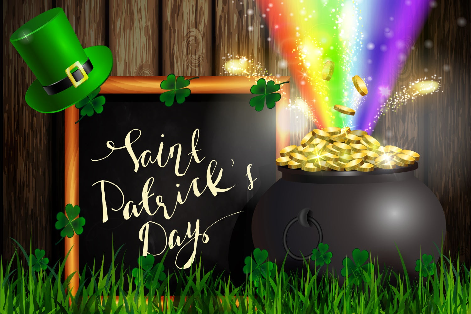 St Patricks Day Photo Backdrop Rainbow Gold Pot Clover Backdrop UK LXX1-42