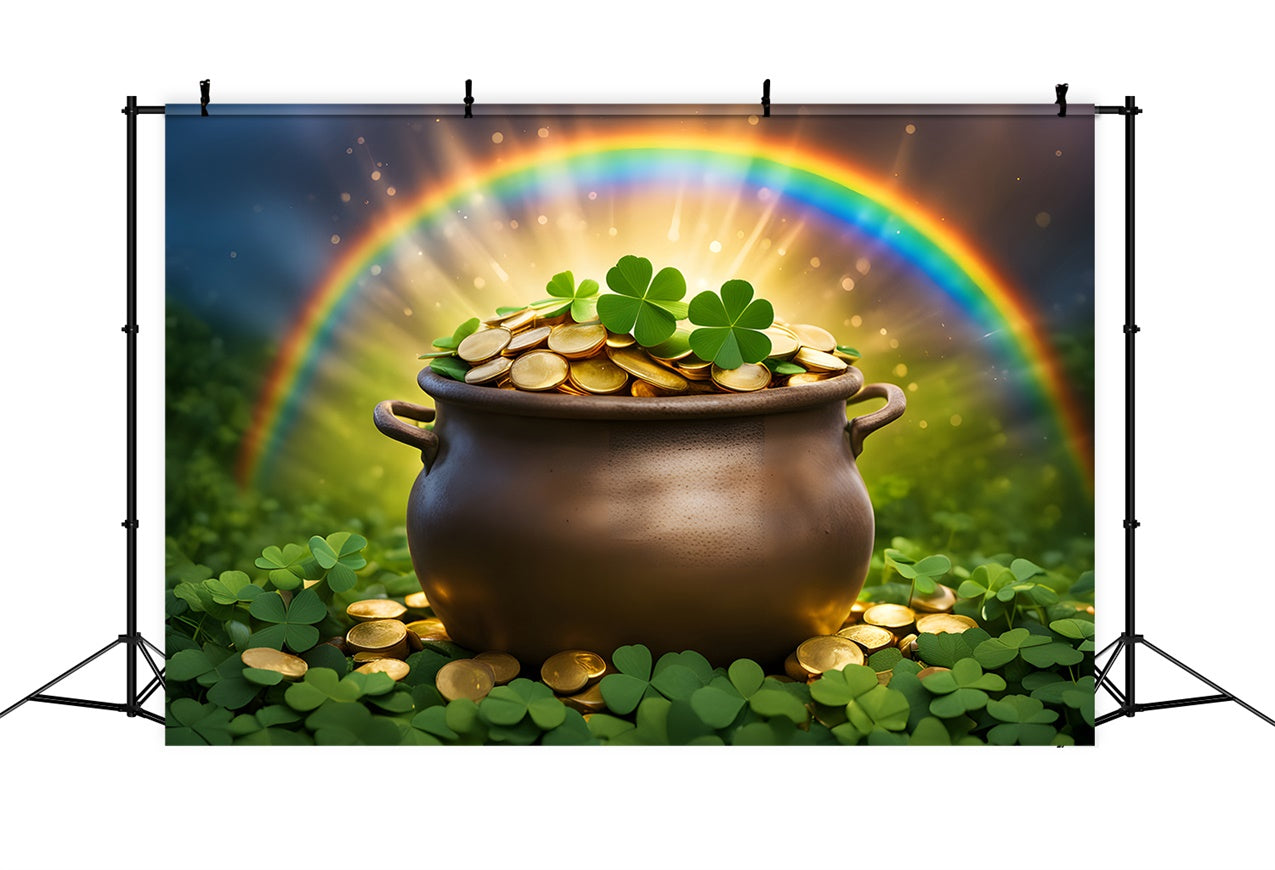 St Patricks Day Backdrops Golden Rainbow Clover Pot Backdrop UK LXX1-45