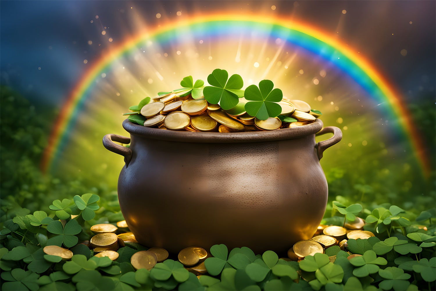 St Patricks Day Backdrops Golden Rainbow Clover Pot Backdrop UK LXX1-45