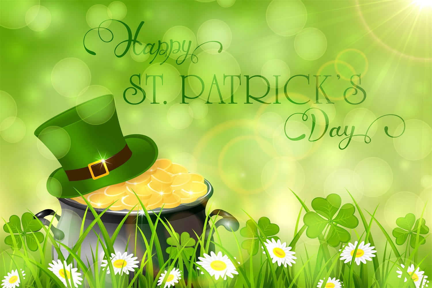 St Patrick's Backdrop Shamrock Grassfield Sunshine Coins Backdrop UK LXX1-47