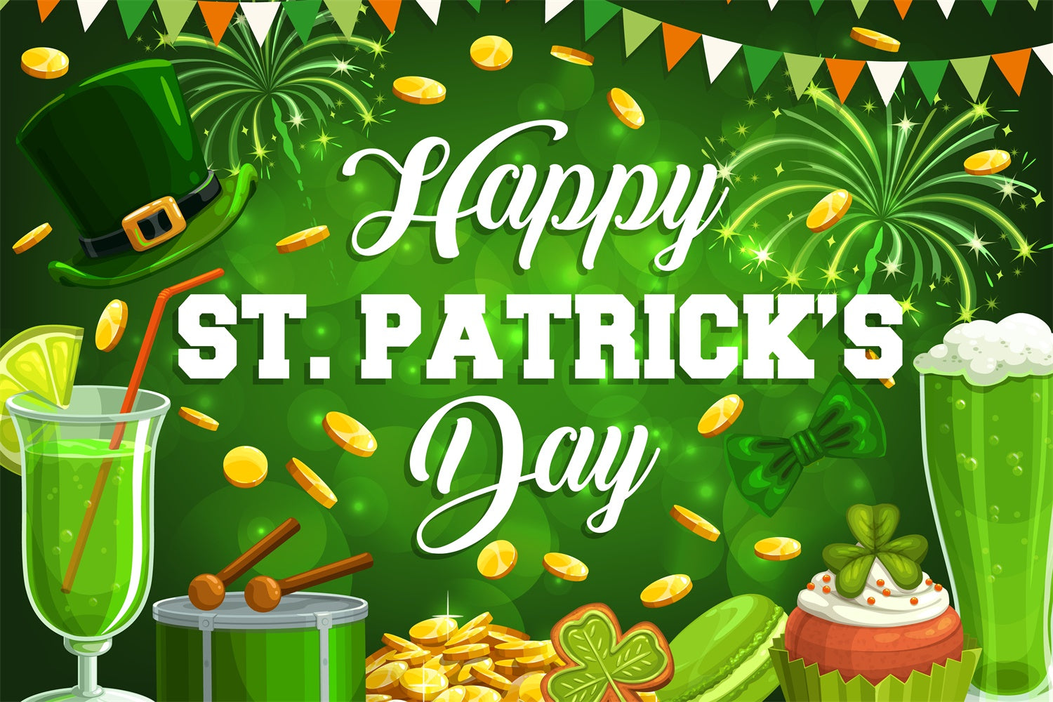 St Patrick Backdrop Festive Green Dessert Coins Backdrop UK LXX1-48