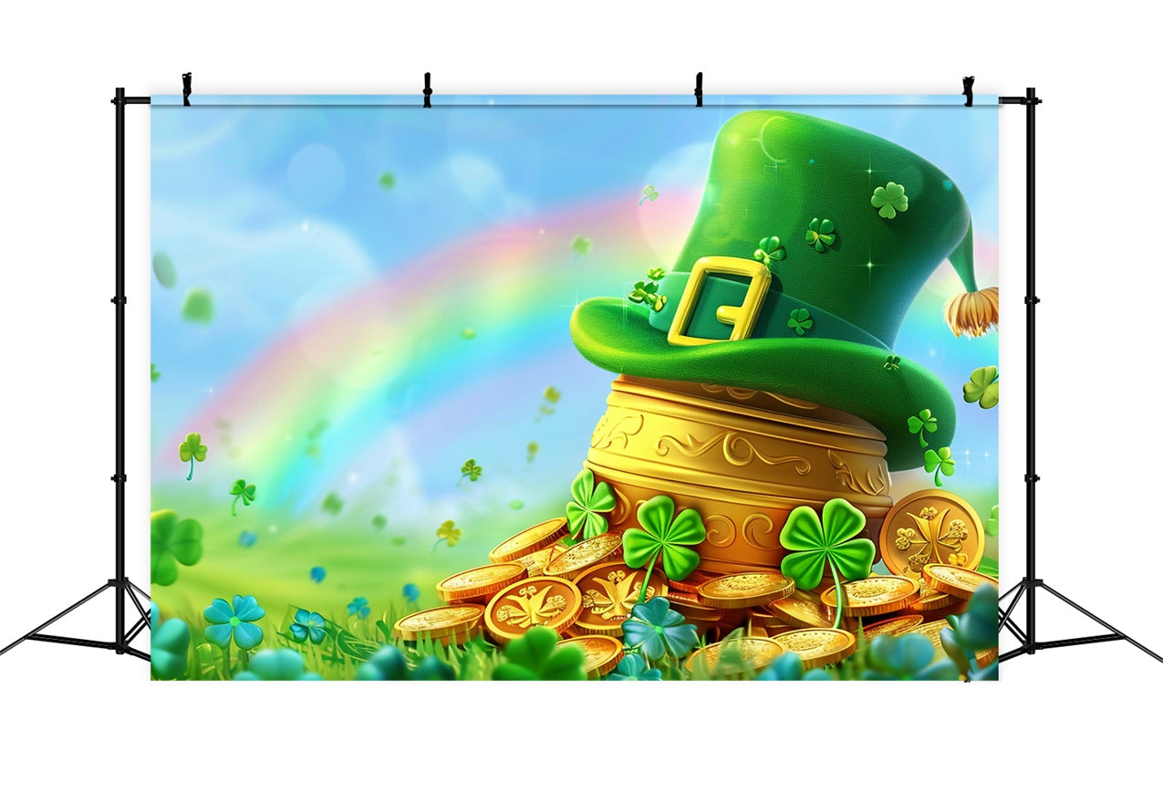 St Patrick's Day Backdrop Rainbow Clover Golden Pot Backdrop UK LXX1-49