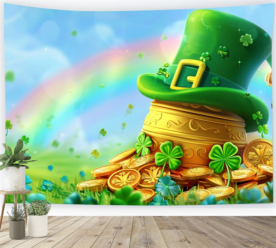 St Patrick's Day Backdrop Rainbow Clover Golden Pot Backdrop UK LXX1-49