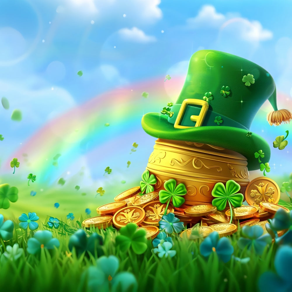 St Patrick's Day Backdrop Rainbow Clover Golden Pot Backdrop UK LXX1-49