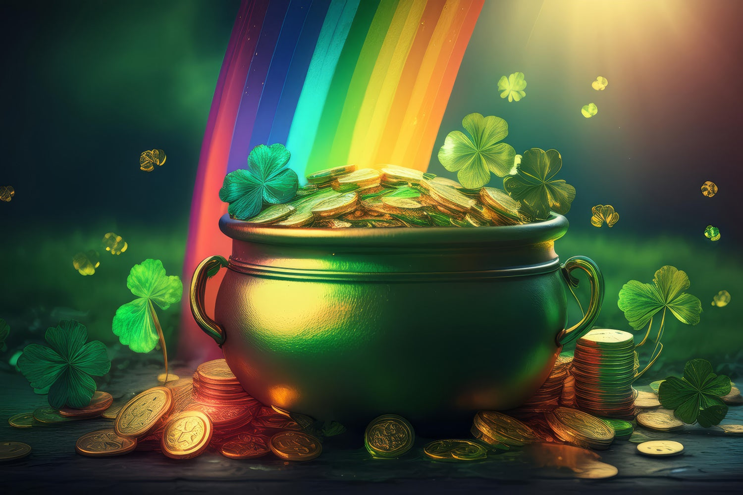 St Patricks Day Backdrops Lucky Pot Coins Rainbow Backdrop UK LXX1-50