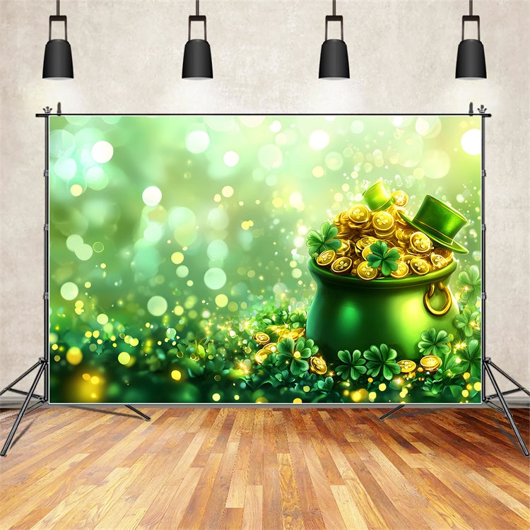 St Patricks Day Backdrops Golden Coins Clover Glow Backdrop UK LXX1-51