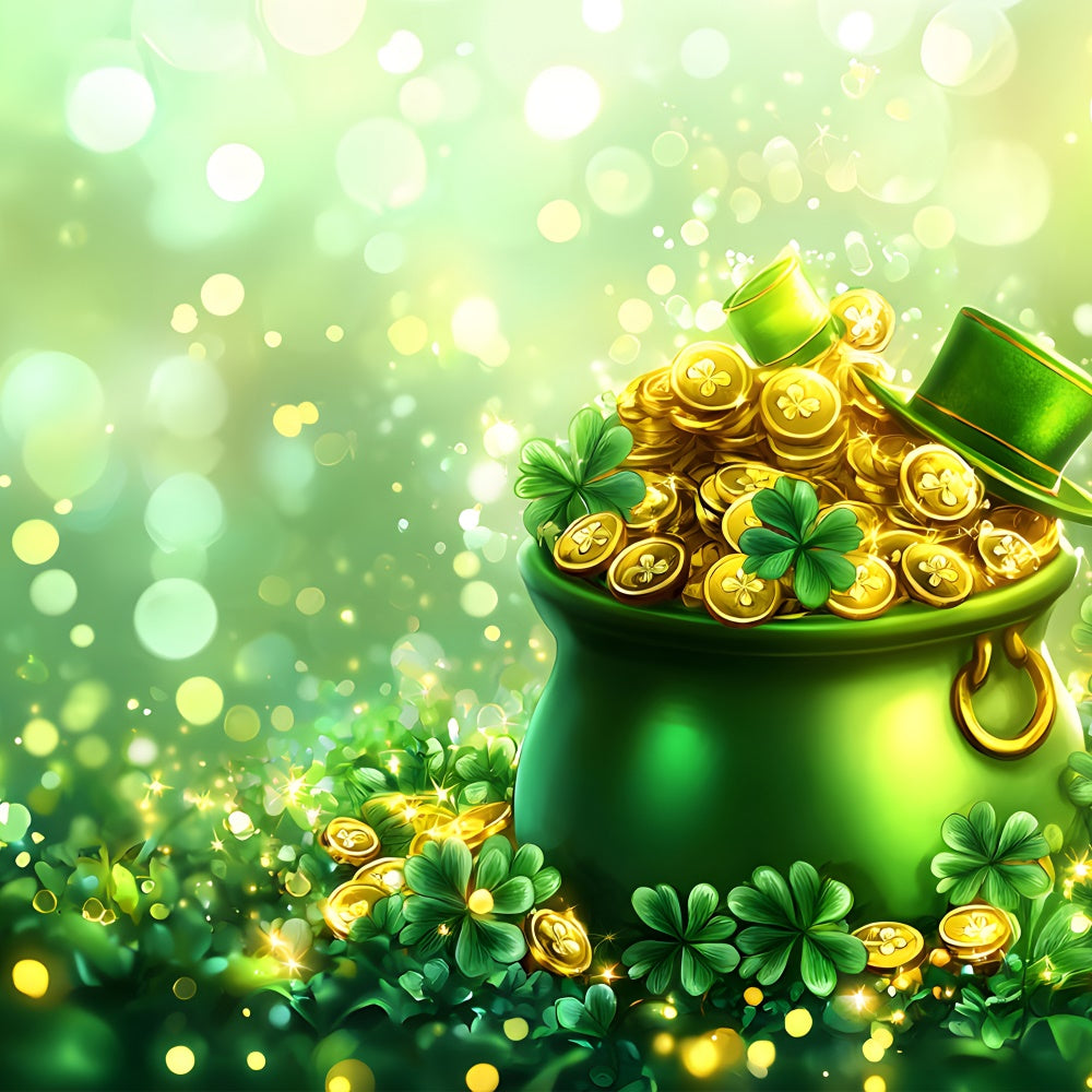 St Patricks Day Backdrops Golden Coins Clover Glow Backdrop UK LXX1-51