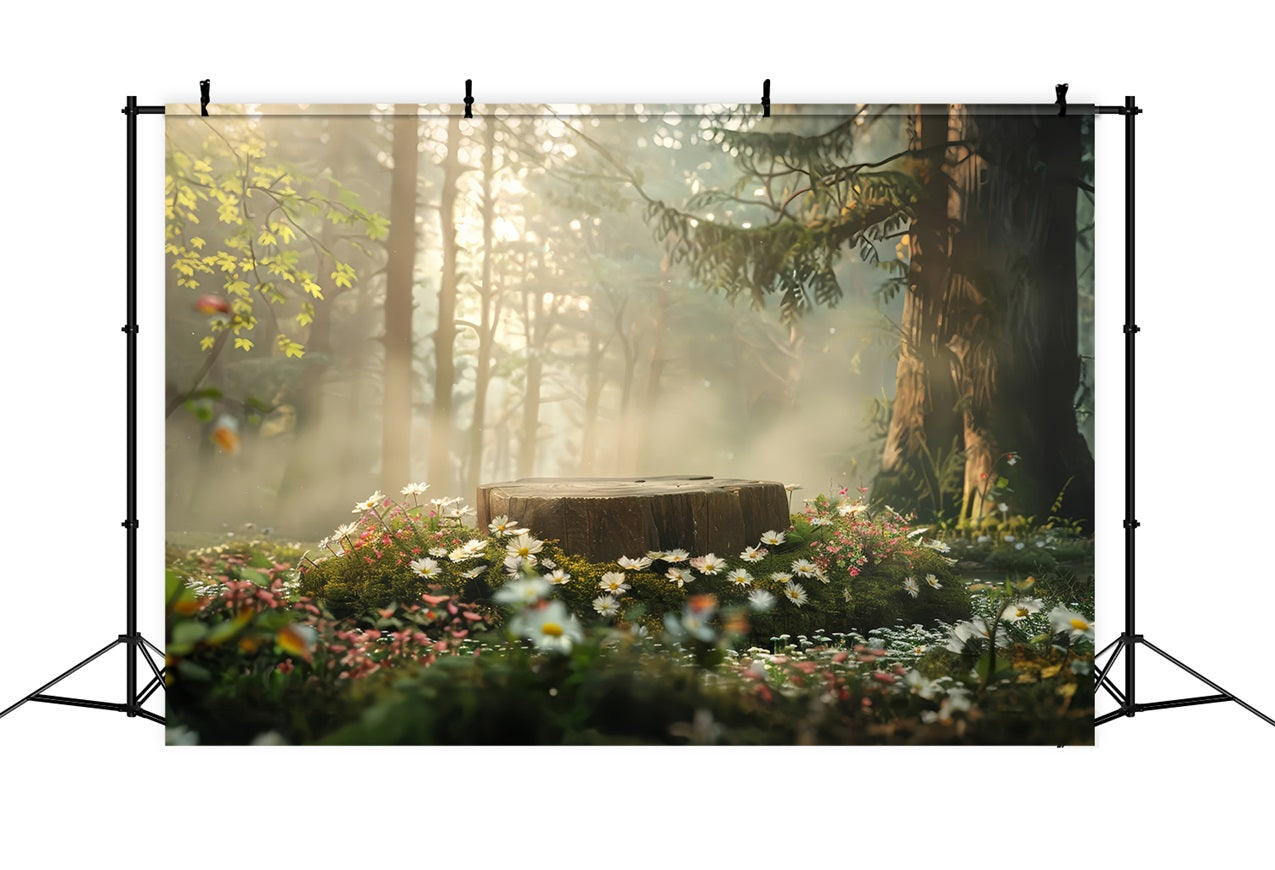 Spring Backdrop Pictures Forest Clearing Floral Stump Backdrop UK LXX1-80