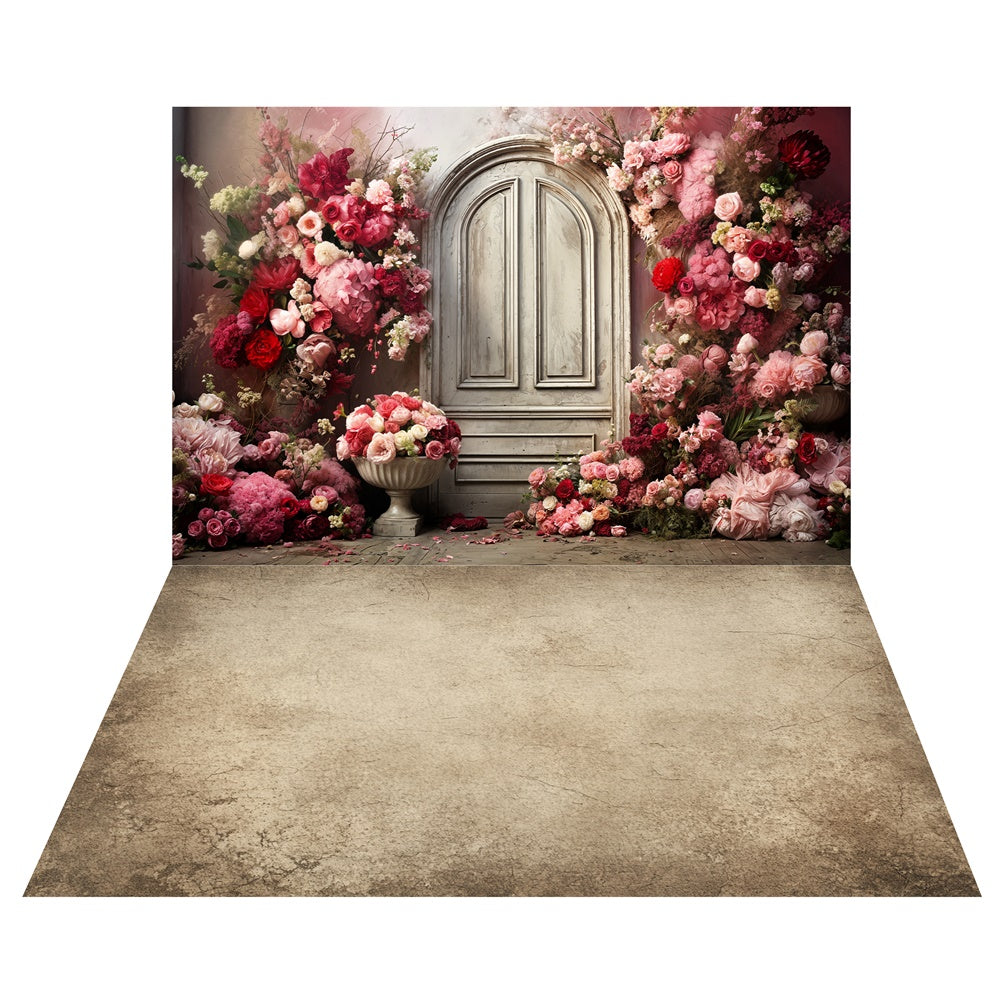 Valentine's Day Floral Archway Backdrop+Stone Floor Backdrop UK LXX2-1