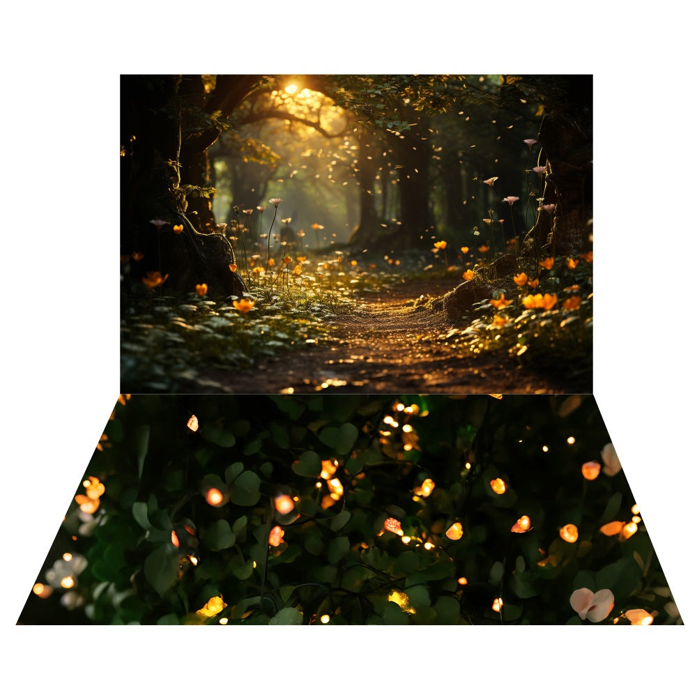 Mystical Twilight Forest Path Backdrop+Glowing Firefly Floor Backdrop UK LXX2-186