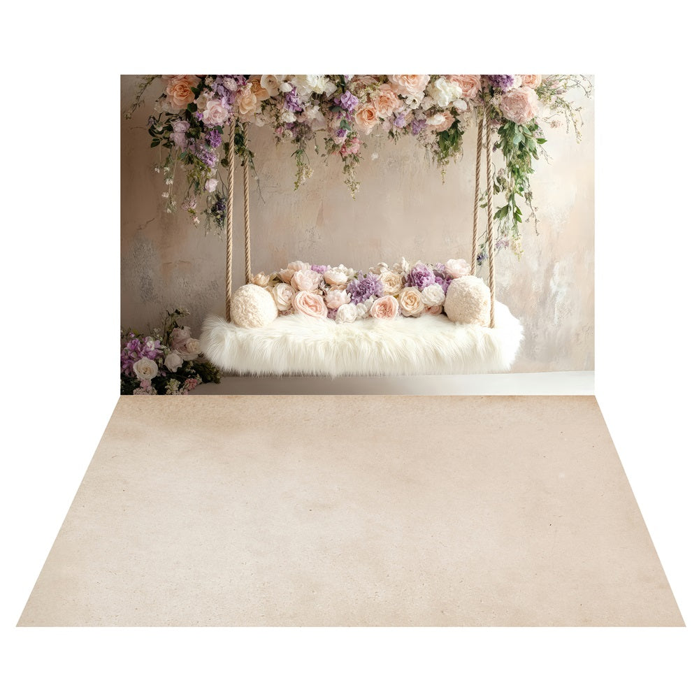 Bohemian Hanging Floral Swing Backdrop+Soft Neutral Floor Backdrop UK LXX2-221