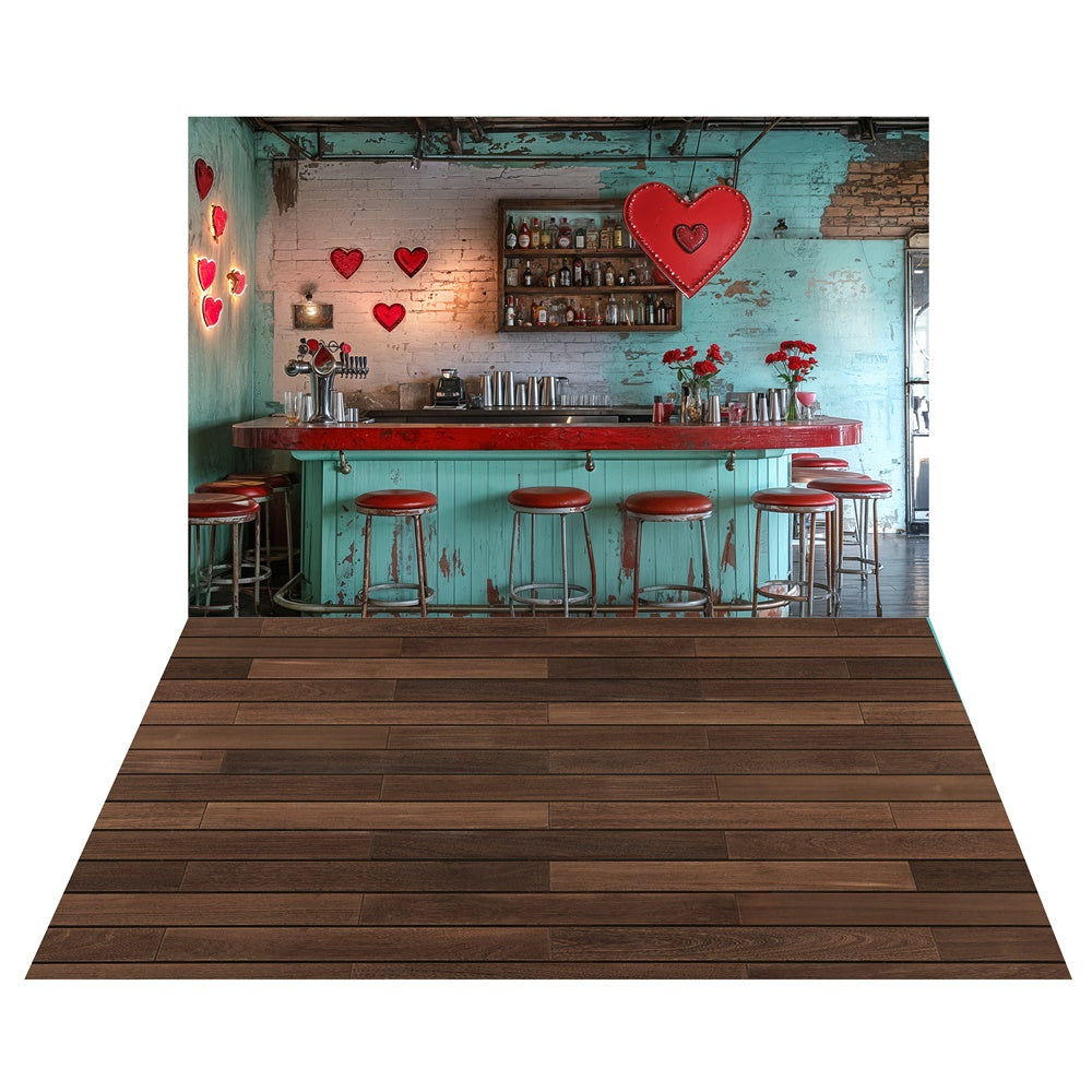 Valentine's Day Pub Backdrop+Wooden Floor Backdrop UK LXX2-3