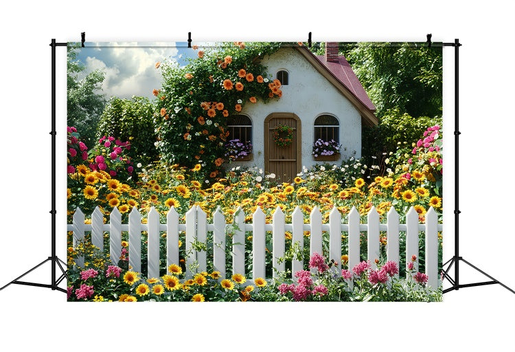 Backdrop Spring Sunflower Cottage Blooming Floral Backdrop UK LXX2-64