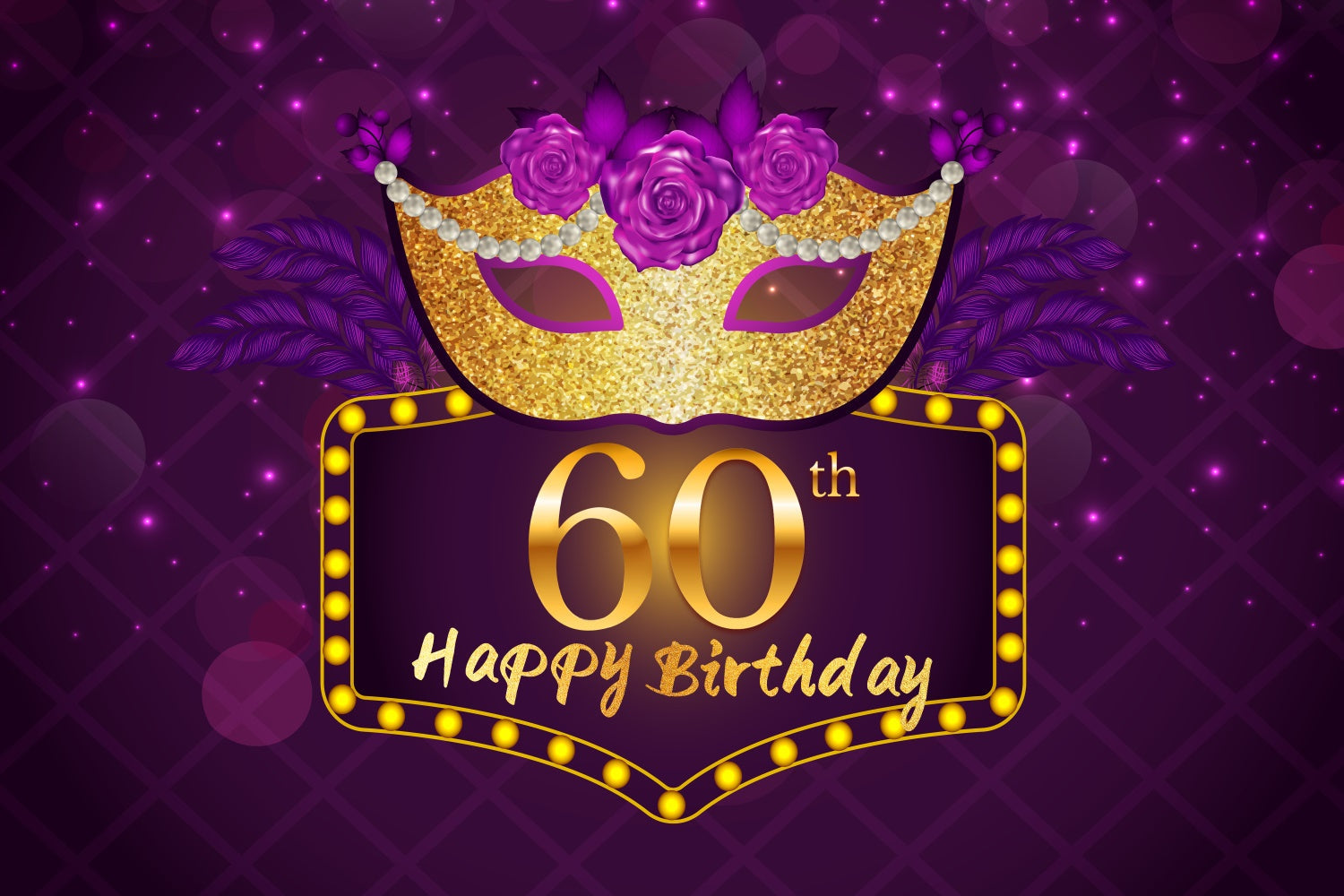 Personalized 60th Birthday Backdrop Glitter Mask Purple Backdrop UK LXX3-108
