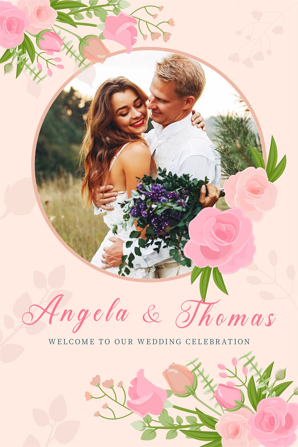 Custom Wedding Photo Backdrop Circle Frame Rose Backdrop UK LXX4-106