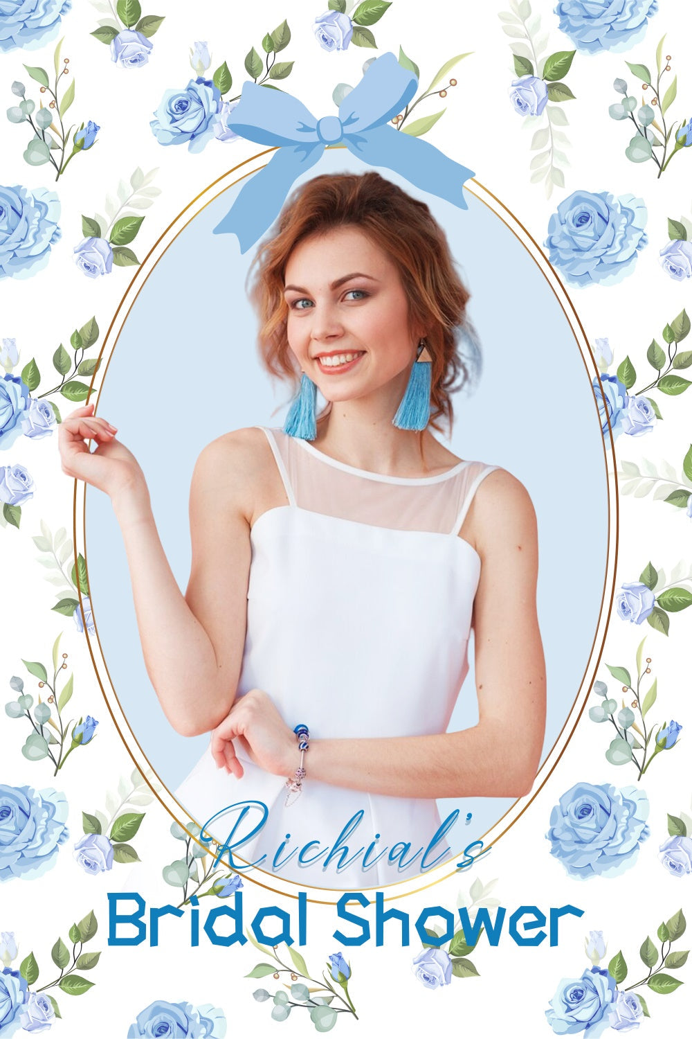 Backdrop For Bridal Shower Pastel Blue Rose Customized Backdrop UK LXX4-127