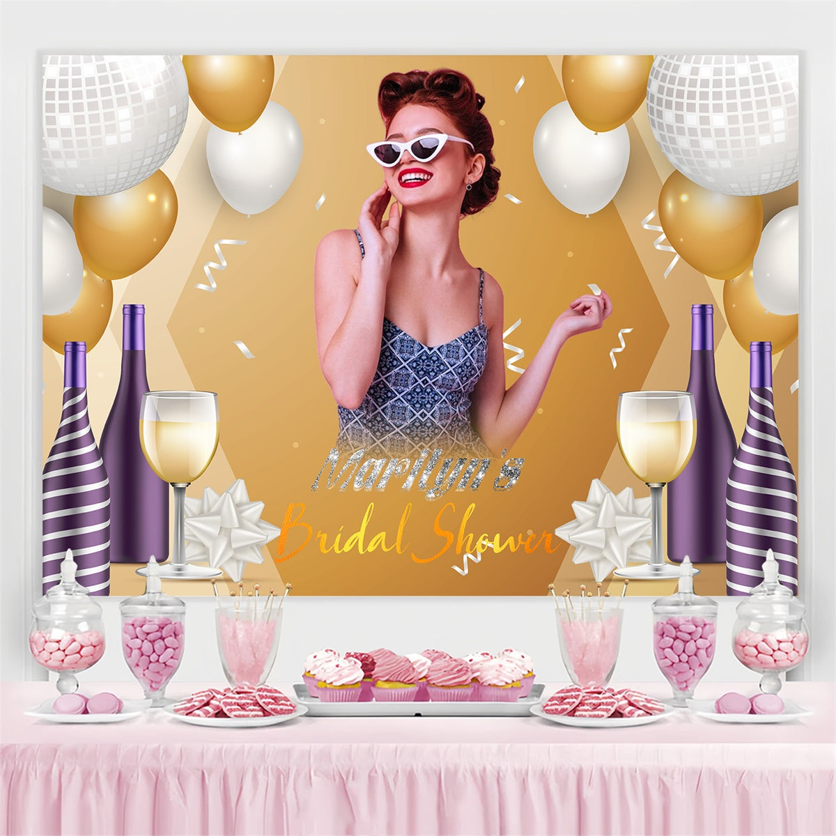 Backdrops For Bridal Shower Sparkle Balloon Personalized Backdrop UK LXX4-138